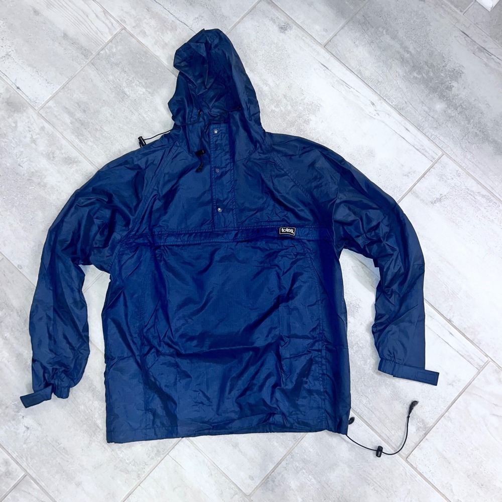 Totes Anorak Jacket Women's Pullover Hooded Raincoat Blue L Lightweight packable